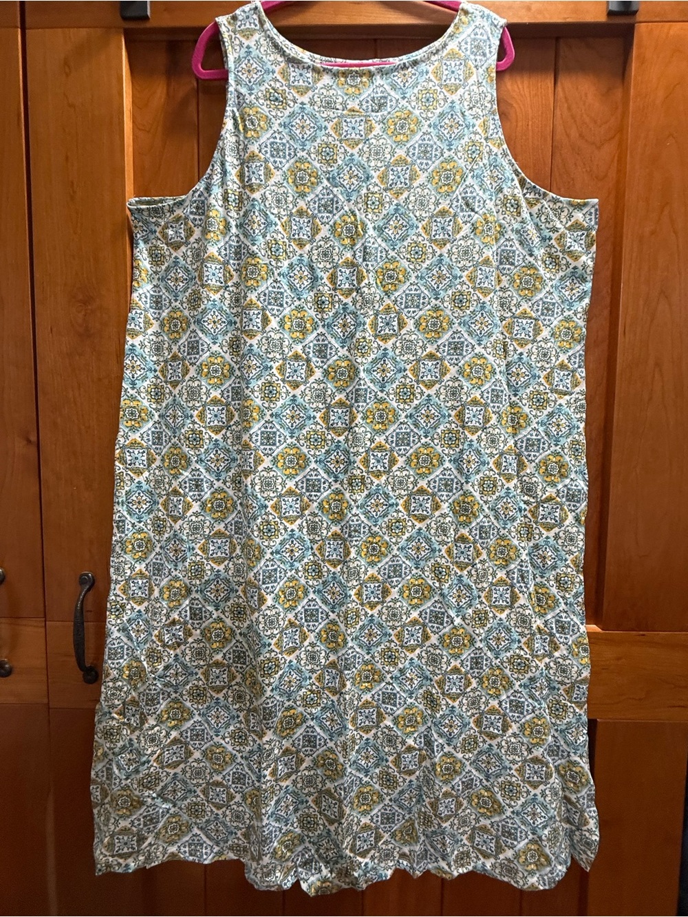 Denim&Co Blue and Yellow Sleeveless Patterned Shift Dress